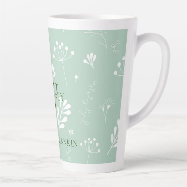 Taza De Café Latte Verde personalizado con flores blancas (Derecha)