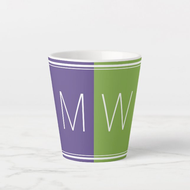 Taza De Café Latte Verde púrpura | Moderno | Motivación | MONOGRAM (Anverso)