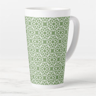 Taza De Café Latte Verde Salvia Blanco Patrón Geométrico Sin Costuras