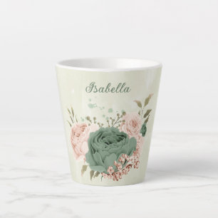 Taza De Café Latte verde salvia rubor floral 