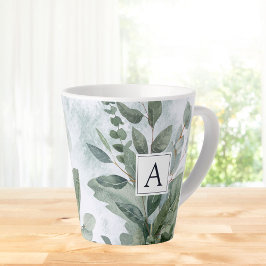 Taza De Café Latte Verde silvestre rústico acuarela monogramado