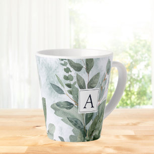 Taza De Café Latte Verde silvestre rústico acuarela monogramado