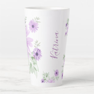 Taza De Café Latte Verde violeta personalizado, flores acuáticas