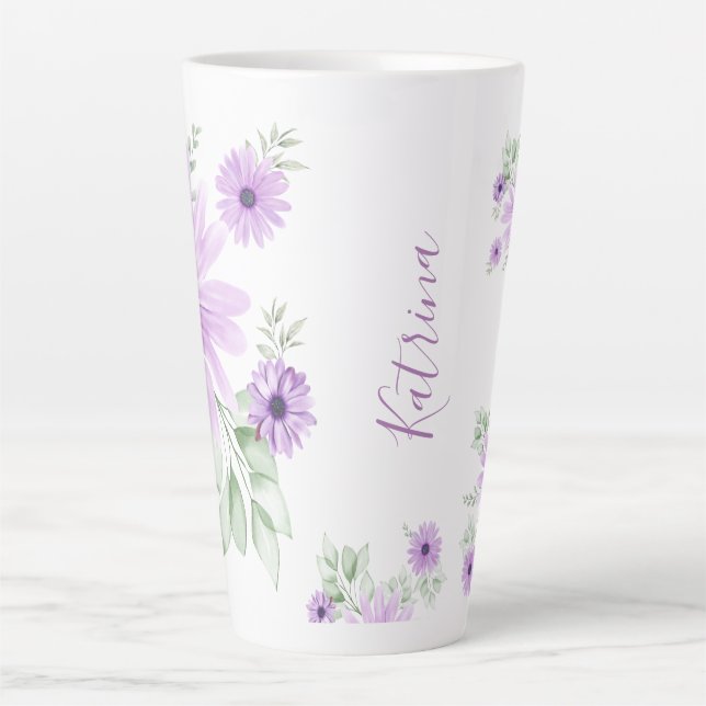 Taza De Café Latte Verde violeta personalizado, flores acuáticas (Anverso)