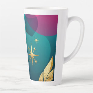 Taza De Café Latte Verdes y Fucsias Abstractos Modernos Con Estrellas