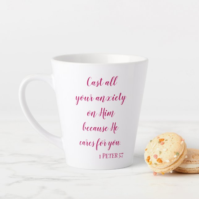 Taza De Café Latte Versículo Bíblico Echa Tu Ansiedad Sobre Él (In situ)