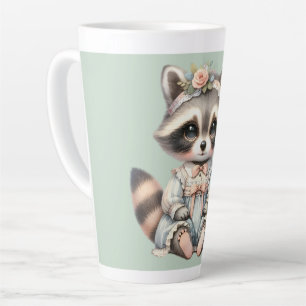 Taza De Café Latte Vestido Vintage Cottagecore Mapache Pastel