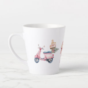 Taza De Café Latte Viaje de compras para Navidades de Vespa Rosa