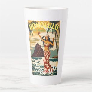 Taza De Café Latte Viaje de estilo vintage en Hawái Honolulu Mid-Paci