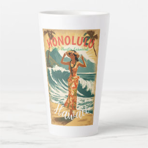Taza De Café Latte Viaje de estilo vintage en Hawái Honolulu Mid-Paci