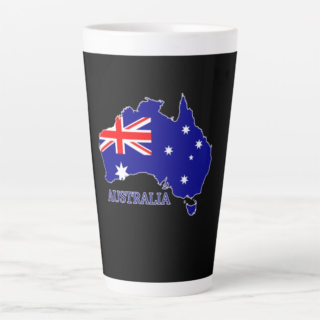 Taza De Café Latte Viajes de mapas de bandera australiana (Anverso)