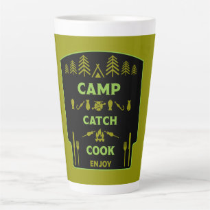 Taza De Café Latte Viajes De Pesca De Campamento Y Captura