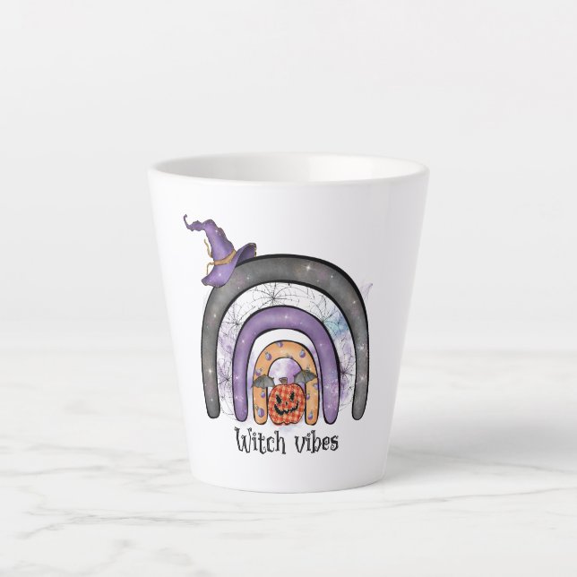 Taza De Café Latte Vibes de bruja Black Rainbow (Anverso)