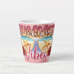 Taza De Café Latte Vibes de verano   Diseño de gafas de sol en la pla