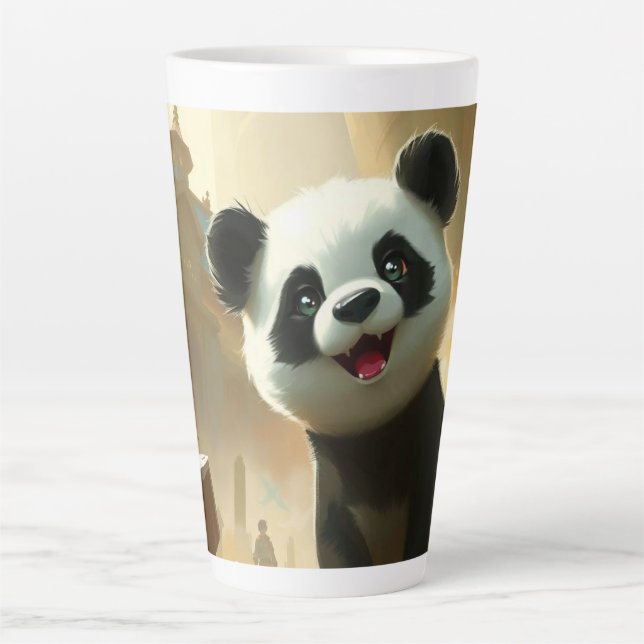 Taza De Café Latte Vibraciones de Panda Adorable (Anverso)