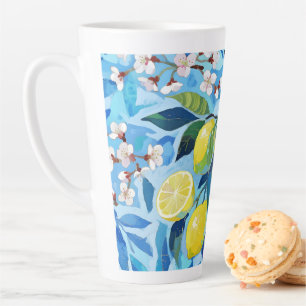 Taza De Café Latte Vibrant art of blue lemon flowers