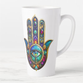 Taza De Café Latte Vibrant Colors Hamsa Turquoise Yellow Third Eye 