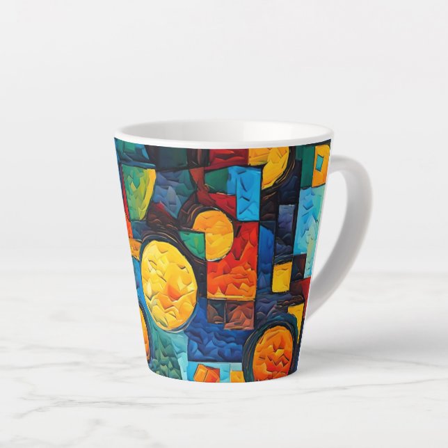 Taza De Café Latte Vibrant Dreams Geometry – Bold Modern Abstract Art (Ángulo derecho)