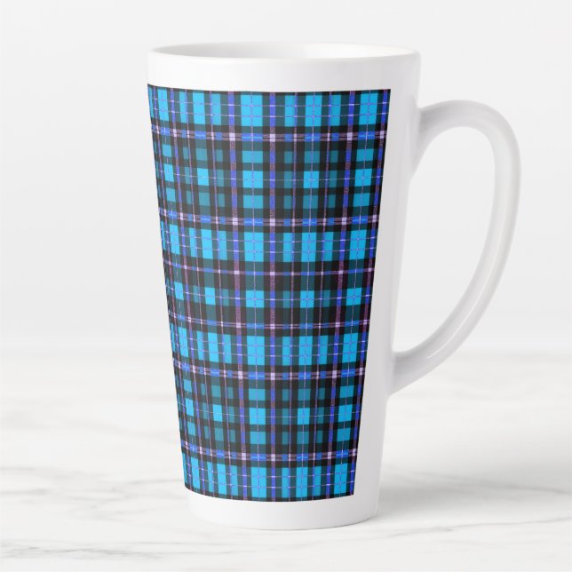 Taza De Café Latte Vibrant Plaid Tartan Pattern Fabric (Derecha)