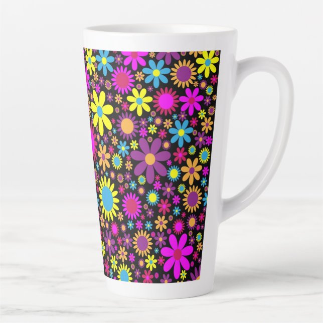 Taza De Café Latte Vibrant Psychedelic Flowers in Bloom-67566 (Derecha)