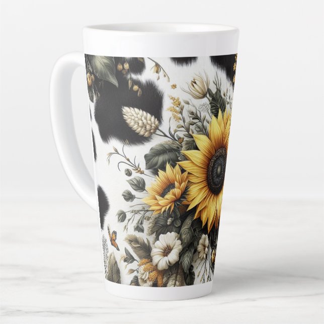 Taza De Café Latte Vibrante Bouquet De Sunflower Con Mariposas (Ángulo izquierdo)