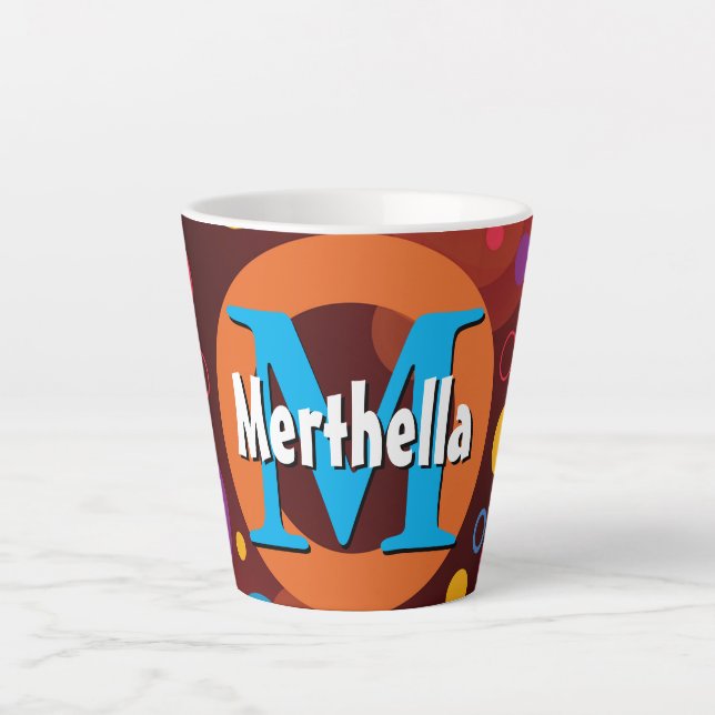 Taza De Café Latte Vibrantes Círculos Anillos Monograma Retro Persona (Anverso)