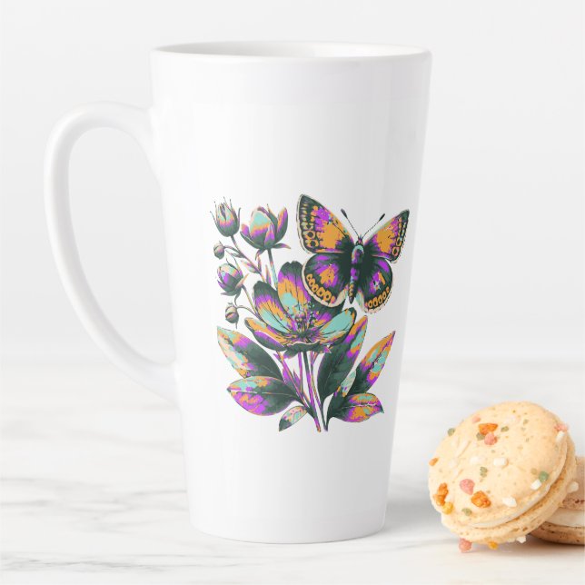 Taza De Café Latte Vibrantes Schmetterlingsblumenmotiv (In situ)