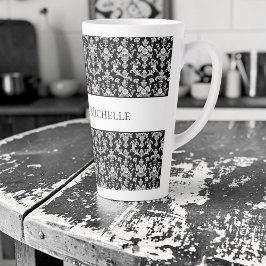 Taza De Café Latte Victorian Black and White Damask Pattern