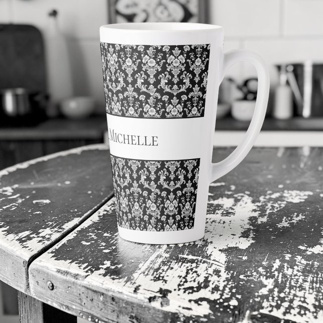Taza De Café Latte Victorian Black and White Damask Pattern (Subido por el creador)