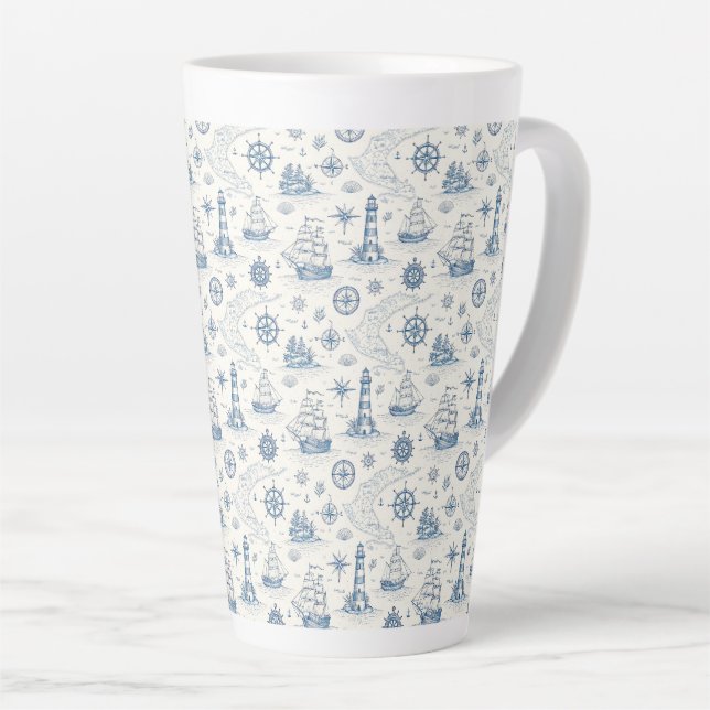 Taza De Café Latte Vida Costera Océanos Azules (Ángulo derecho)