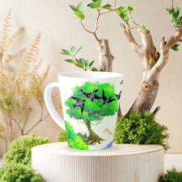 Taza De Café Latte Vida de los bosques primaverales con aves y ardill