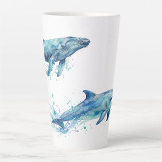 Taza De Café Latte vida marina de color agua