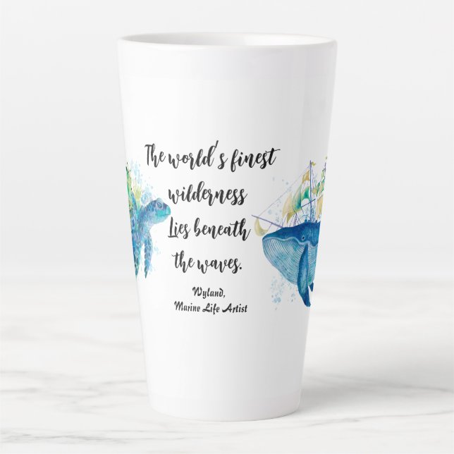 Taza De Café Latte Vida silvestre oceánica - Tortuga acuática y balle (Anverso)