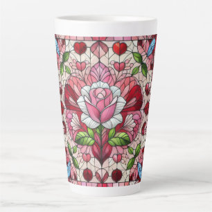 Taza De Café Latte Vidrieras florales día de San Valentín