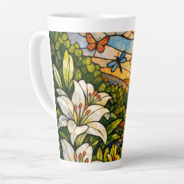 Taza De Café Latte Vidrieras Lirios Mariposas Luz del Sol