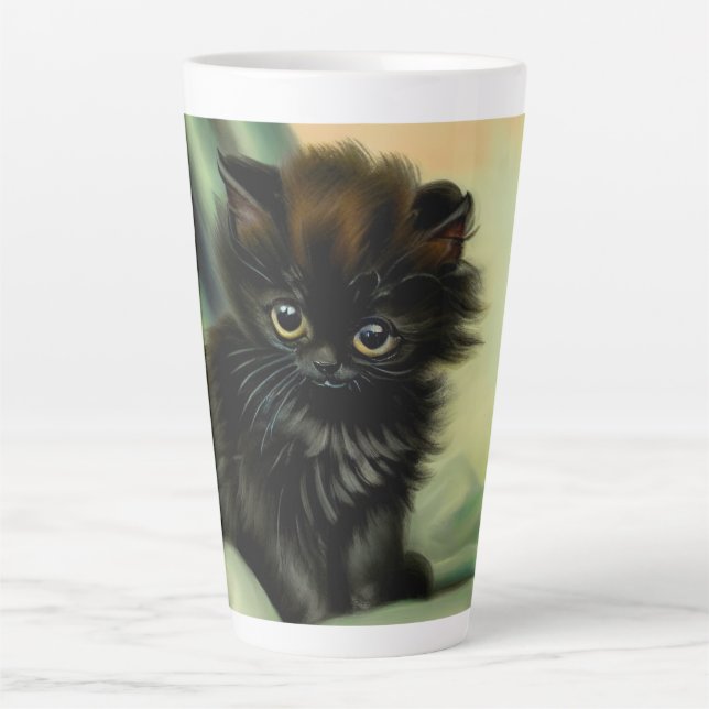 Taza De Café Latte Vintage Black Kitten Ilustracion (Anverso)
