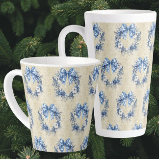 Taza De Café Latte Vintage Chinoiserie Blue Wreath Holiday Christmas