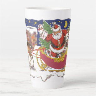 Taza De Café Latte Vintage Christmas, Jolly Santa Claus con Sleigh