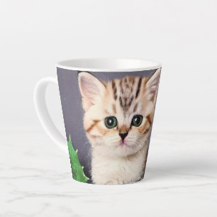 Taza De Café Latte Vintage Christmas Kitten and Holly