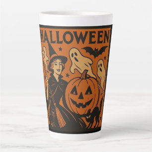 Taza De Café Latte Vintage, clásica bruja de Halloween, fantasma y ca