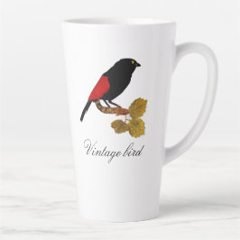 Taza De Café Latte Vintage Cute Rojo Brillante Pájaro y Foliage