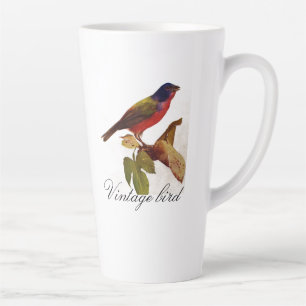 Taza De Café Latte Vintage Cute Rojo Brillante Pájaro y Foliage