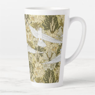 Taza De Café Latte Vintage Estampado Floral Verde Salvia Paloma y Lir