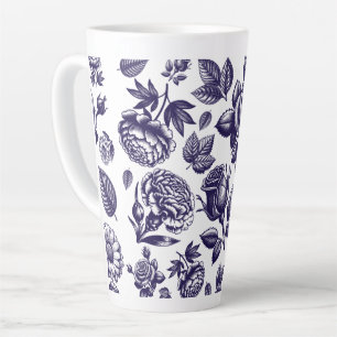 Taza De Café Latte Vintage floral azul de la marina