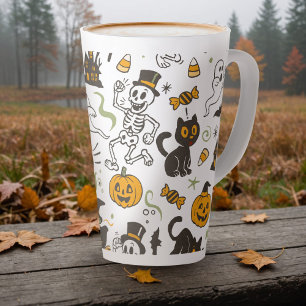 Taza De Café Latte Vintage Halloween Retro Esqueleto Bruja Pumpkin Sp
