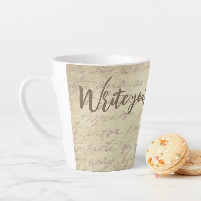 Taza De Café Latte Vintage-Handschrift: Ruhe & Nostalgie  (In situ)