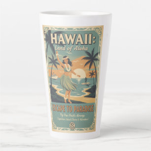 Taza De Café Latte Vintage hawaiano tierra de alohá escape al paraíso