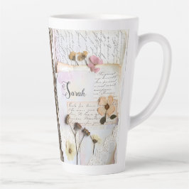 Taza De Café Latte Vintage Lace Pressed Flower Shabby Chic
