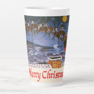 Taza De Café Latte Vintage Navidad Santa Claus volando su Sleigh