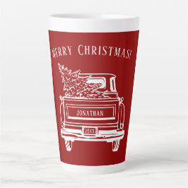 Taza De Café Latte Vintage Red White Truck Merry Christmas Name
